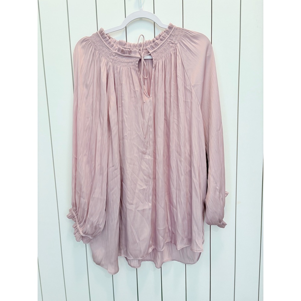 Coquette Blouse Chelsea & Theodore 3X Pink Smocked Satin Romantic Cottagecore